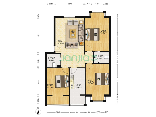 祥和苑 3室1厅2卫 111平方