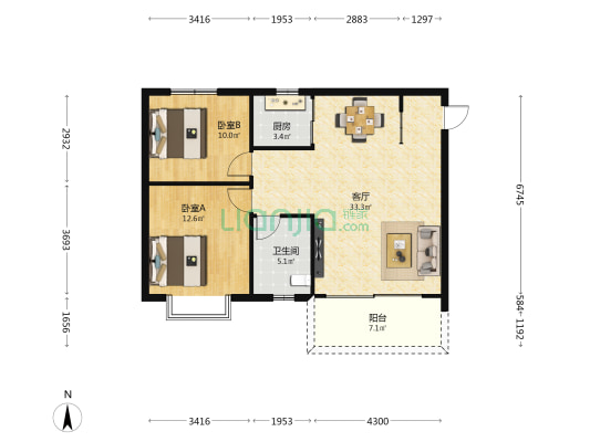 天颐苑 2室1厅1卫 85平方