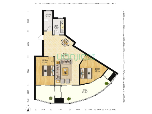 河南建工景苑 2室1厅1卫 111平方