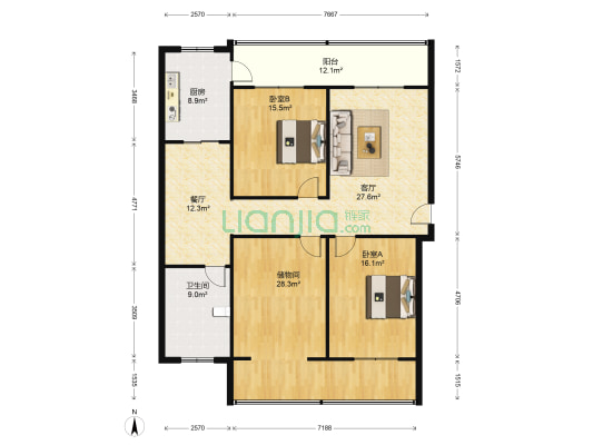交管局宿舍 2室2厅1卫 138平方