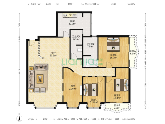 玉锦名都 4室1厅2卫 167平方
