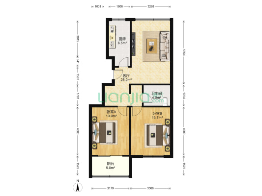 都市水乡水涟苑 2室1厅1卫 88平方