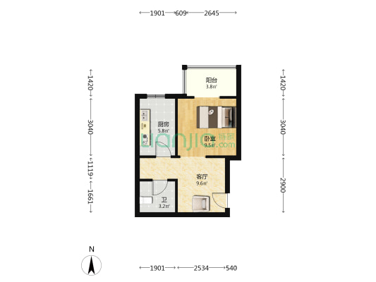 鸿瑞佳园 1室1厅1卫 45平方