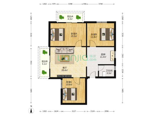 非矿大厦 3室1厅1卫 102平方