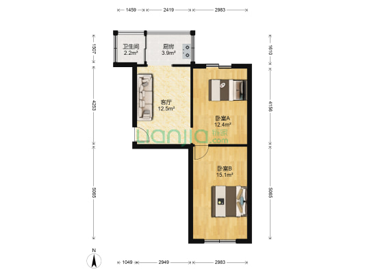 卫士社区 2室1厅1卫 58平方