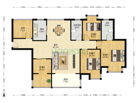 玉兴府 5室1厅2卫 130平方