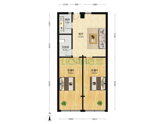 民主一路54号 2室1厅1卫 81平方