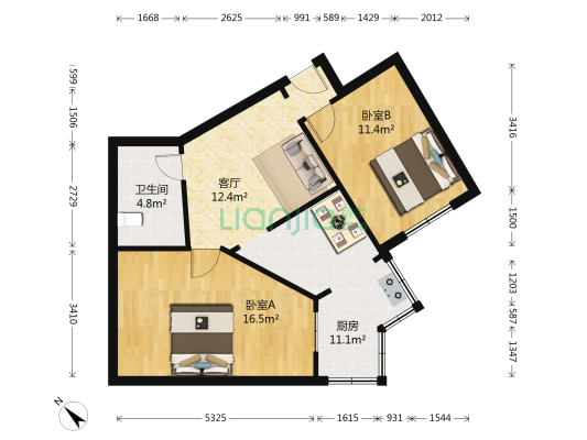 宝石花住宅小区 2室1厅1卫 72平方