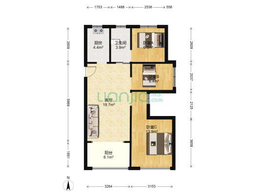 文一名都 3室1厅1卫 86平方