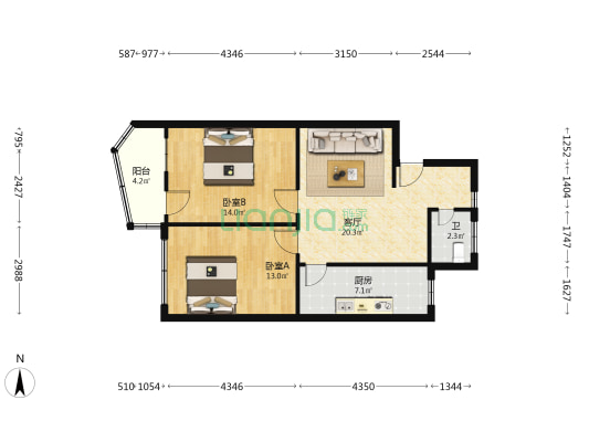 奎星路南头开发公司家属院 2室1厅1卫 74平方