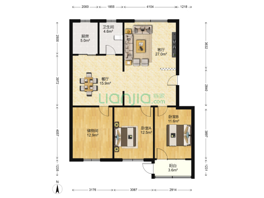 庆华商城 2室2厅1卫 121平方