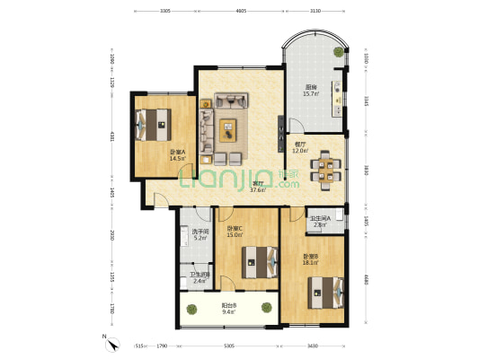房管局家属院(火炬路) 3室2厅3卫 160平方