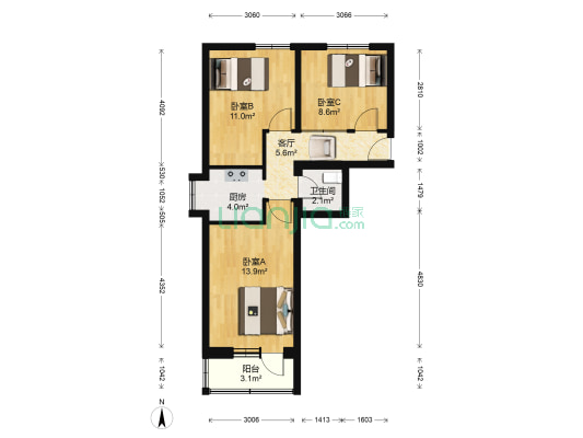 西总布胡同55号院 3室1厅1卫 63平方