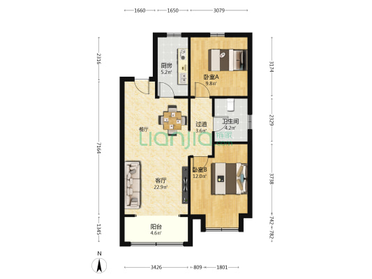 辉盛鑫苑学府 2室1厅1卫 88平方
