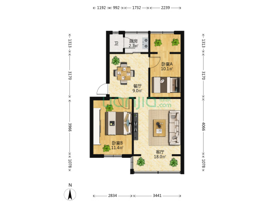 书林街131号 2室2厅1卫 52平方