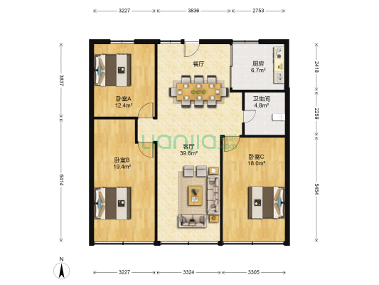 小石桥花苑 3室1厅1卫 138平方