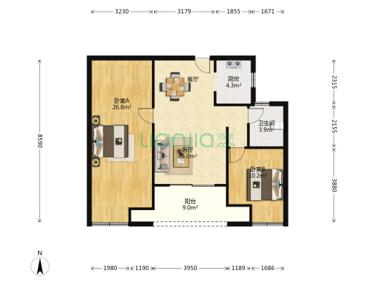 耀江花园·文鼎苑 2室1厅1卫 99平方