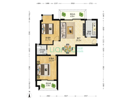 凤岭小区 2室1厅1卫 78平方