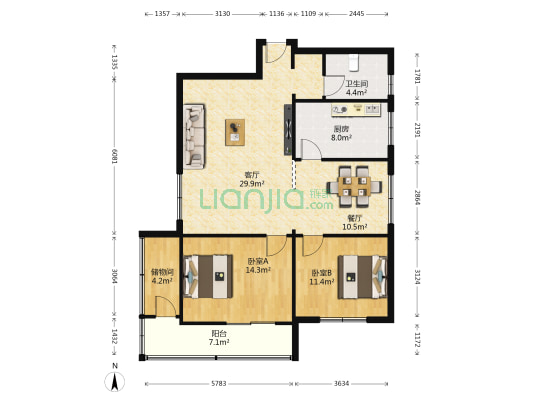 建银家园 2室2厅1卫 127平方