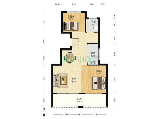 宇洋观山樾 2室1厅1卫 83平方