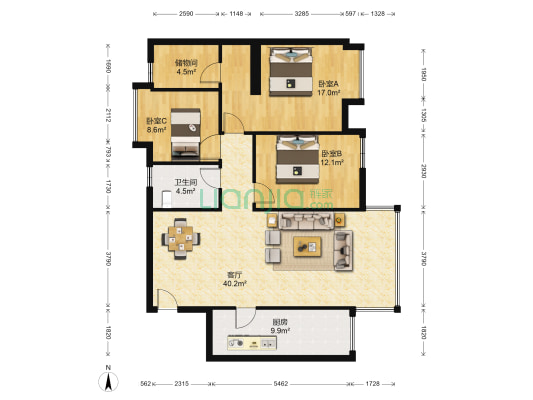 江岸铭座 3室1厅1卫 115平方