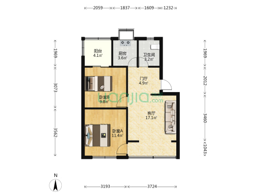 梁源小区三组团 2室1厅1卫 67平方