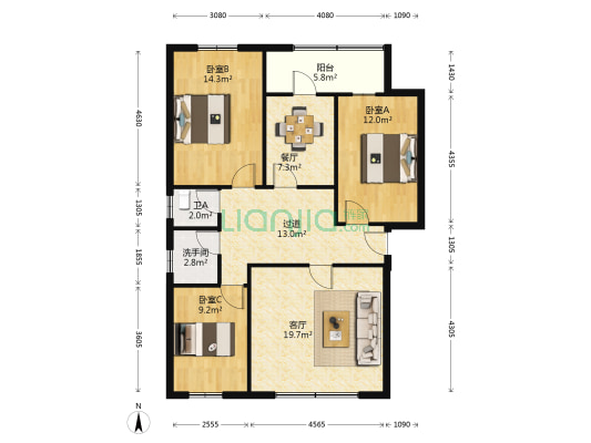 东西大街东二段28号 3室2厅2卫 104平方