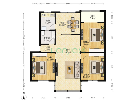 酱园街36号 3室2厅1卫 140平方