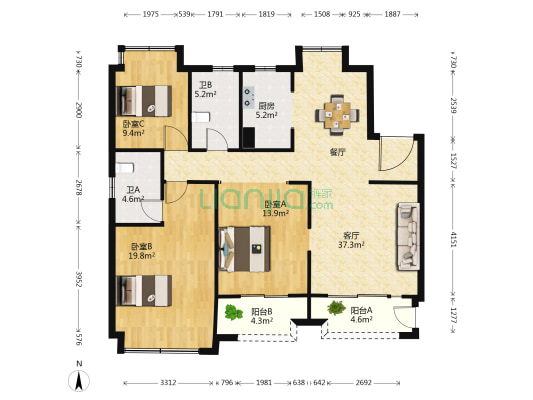 印象公馆 3室1厅2卫 135平方