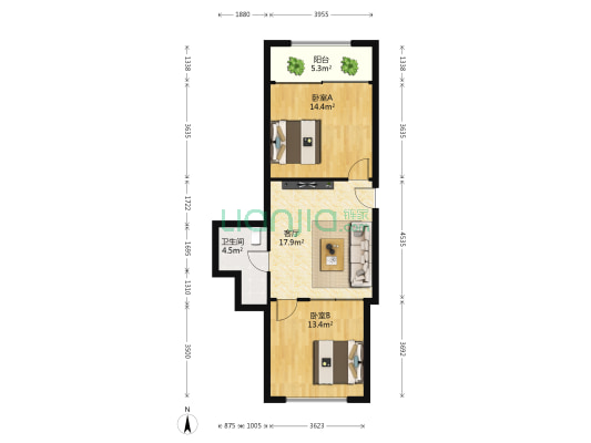 罗马世家小区 2室1厅1卫 80平方