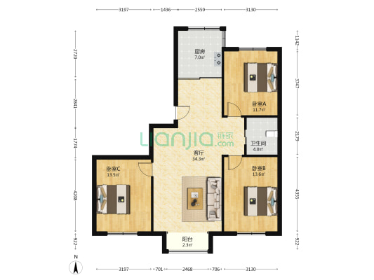河畔花城二期 3室1厅1卫 111平方
