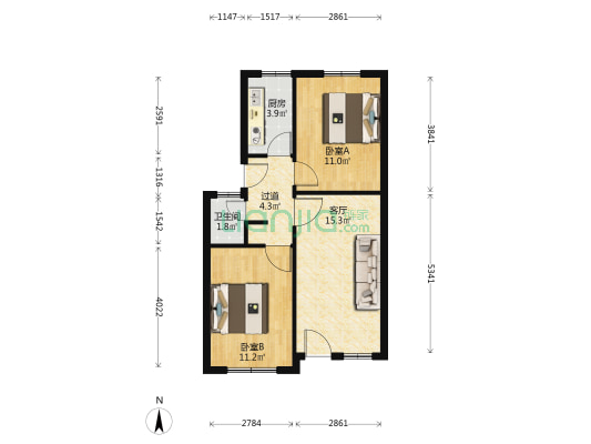 文明街19号 2室1厅1卫 63平方