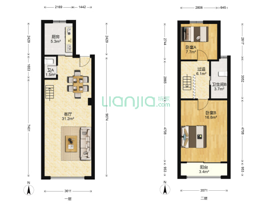 万科容大金色家园 2室1厅2卫 77平方