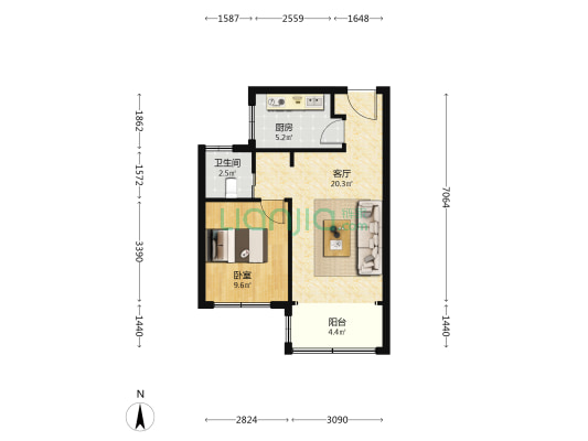 松南城辰禾东苑 1室1厅1卫 59平方