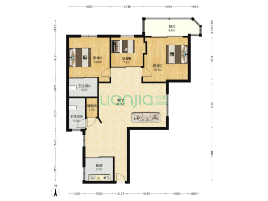 兴业大厦 3室1厅2卫 119平方