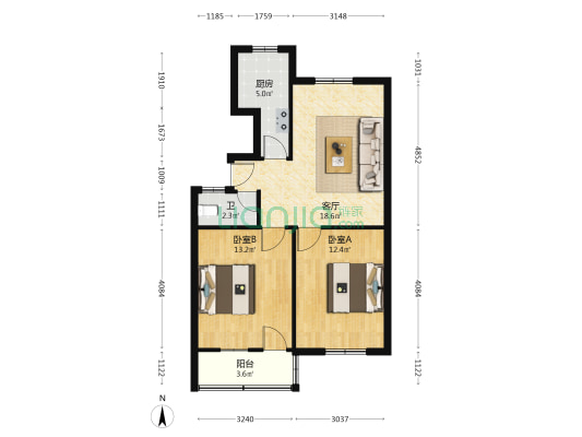 食品公司宿舍楼 2室1厅1卫 71平方
