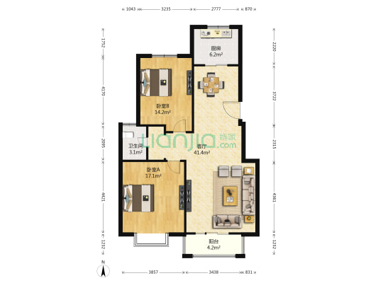 和谐小区 2室1厅1卫 105平方