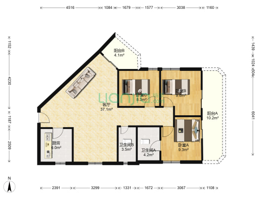 常平广场 3室1厅2卫 111平方