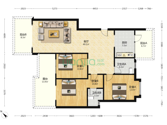 英伦郡 3室1厅2卫 113平方
