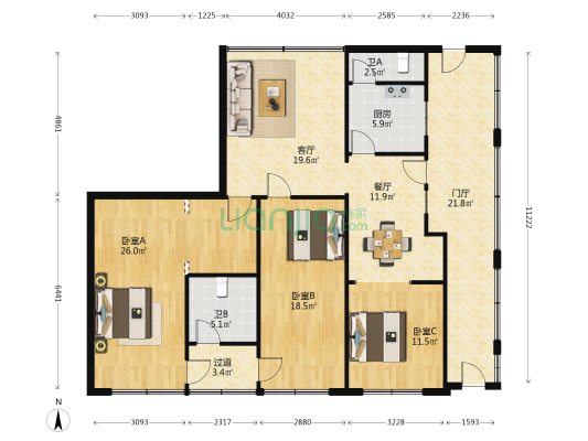 三清路10号 3室2厅2卫 116平方
