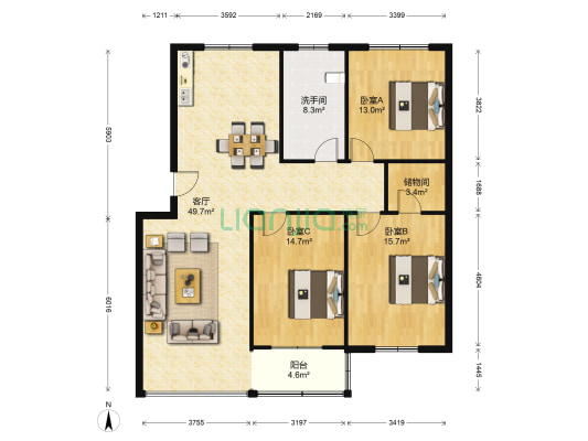 向阳二村 3室1厅1卫 132平方