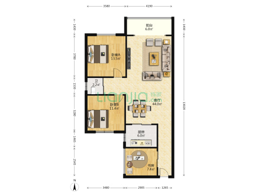 紫东公寓 3室1厅1卫 110平方