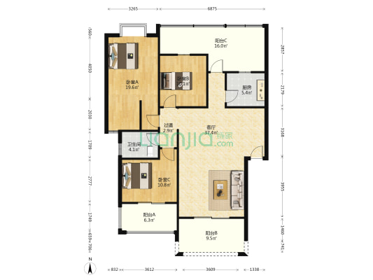 城市花园一期 3室1厅1卫 124平方