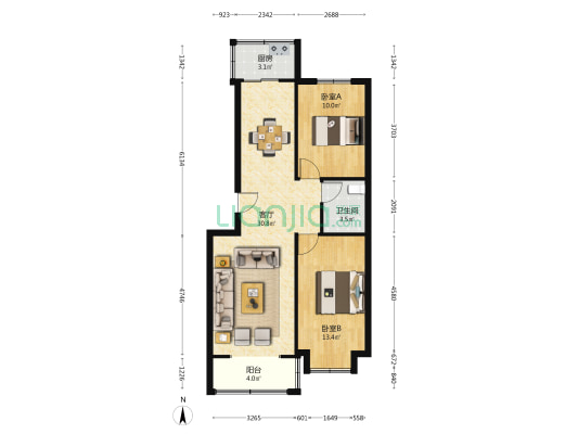 富景家园 2室1厅1卫 81平方