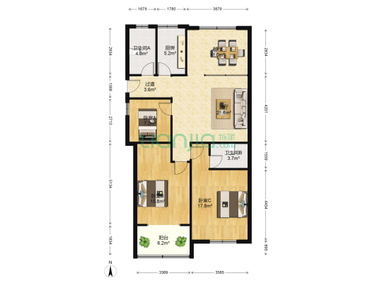 金桥国际花园 3室2厅2卫 143平方