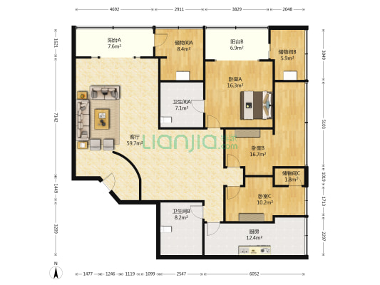 西安中路39号 3室1厅2卫 178平方