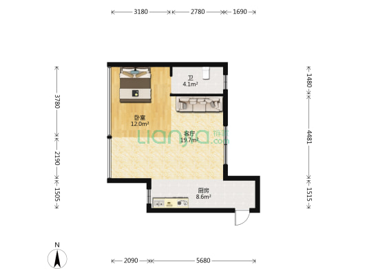 冠城商业中心 1室1厅1卫 75平方