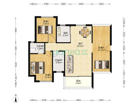 金溪湾 3室1厅2卫 94平方