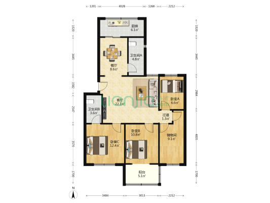 西安市中心血站职工家属院 3室2厅2卫 114平方
