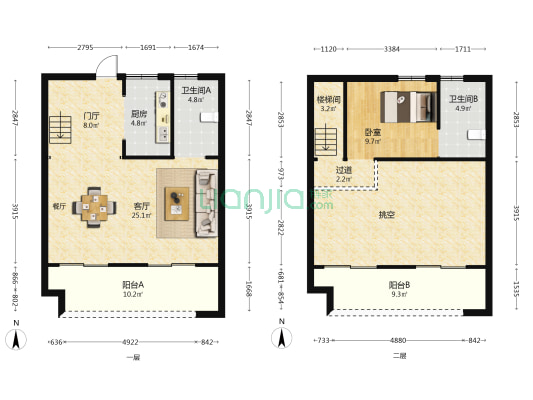 海波名苑 1室1厅2卫 90平方
